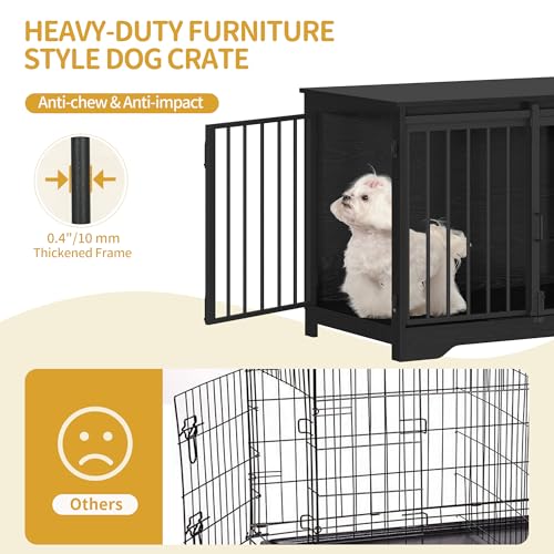 31.9" Dog Crate Furniture with Barn Door, Heavy Duty Dog Kennel Indoor with 2 Doors, Wooden Pet Cage End Table for Small Medium Dogs up to 44 lb, Anti-Chew Anti-Escape, Black DFC83604B - Image 5
