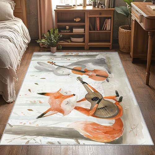 Générique Paillasson Interieur Entree Renard Animaux Forêt 60x90 cm, Tapis Lapin Cartoon Enfants Antidérapant Lavable Poil Ras, Moquette Chambre Cuisine,...