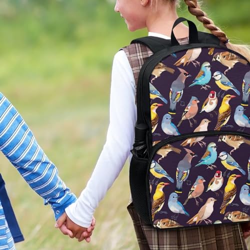 Howilath 17" Large Capacity Backpack with Adjustable Straps, Cute Colorful Birds Print Canvas Backpack Teens Bag Bookbags3