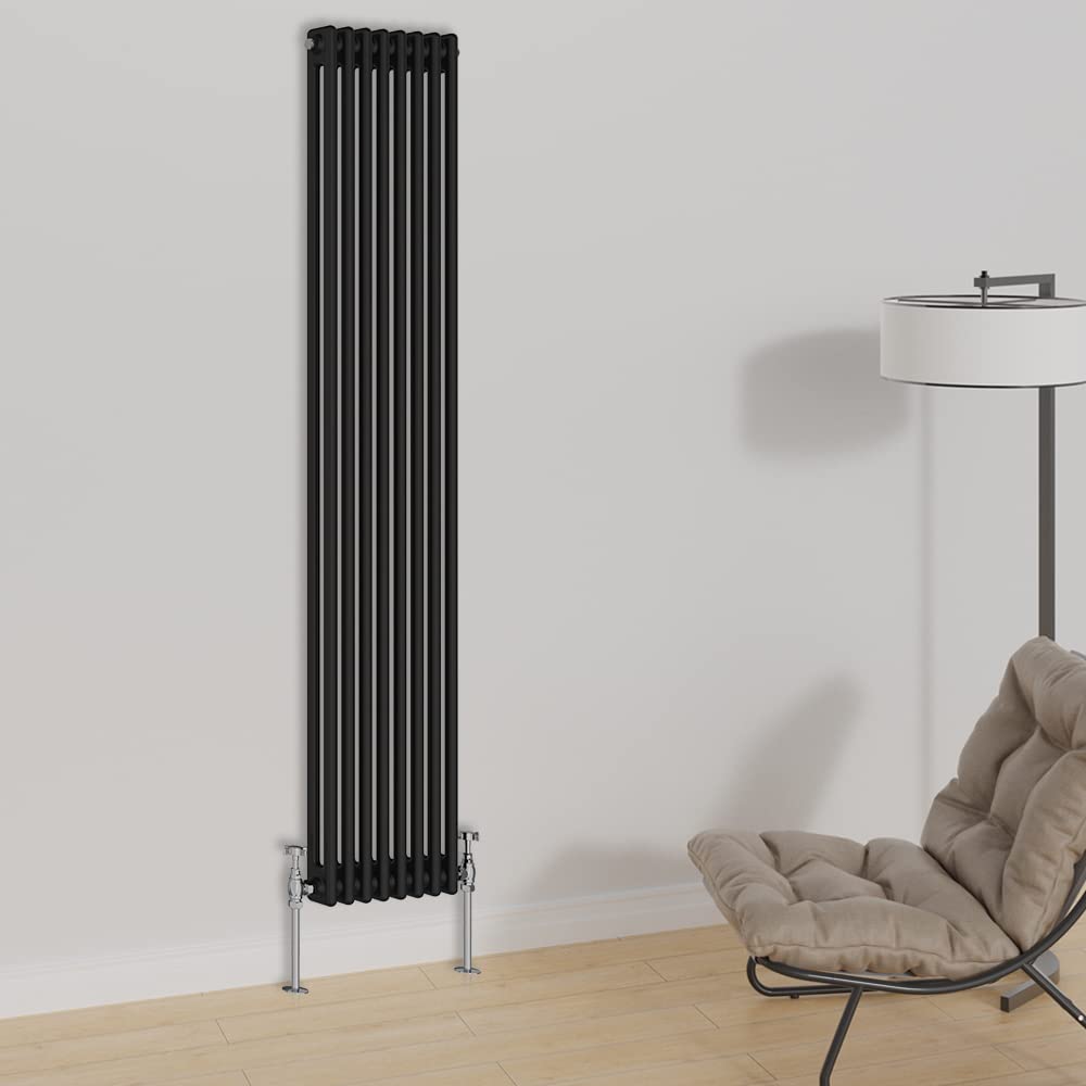 Warmehaus Black Vertical Traditional Column Designer Radiator 1800X380mm Double Panel Cast Iron Central Heating Radiators