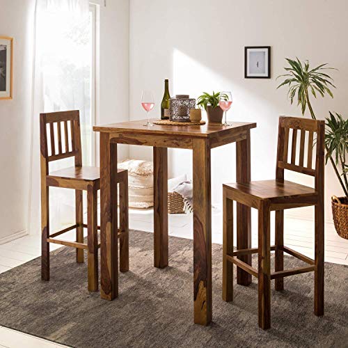 Image of Solid Sheesham Wood Bar Dining Table 2 Seater Set /Compact Bar Dining Table with 2 Chairs (Solid Sheesham Wood, 2 Chairs, 1 Table, Teak Finish)