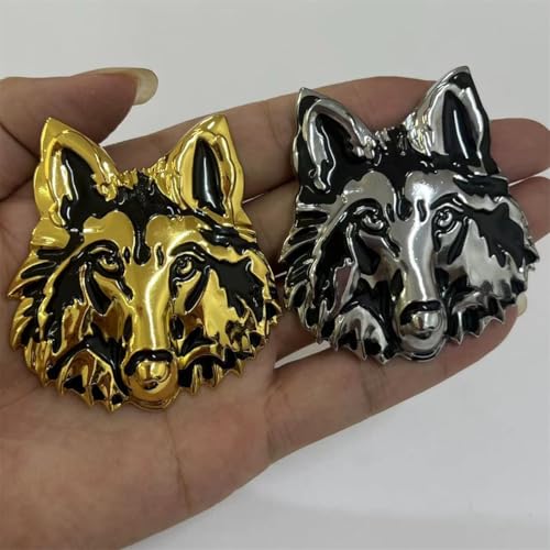 Image of 1pc Chrome Coyote Head Logo Metal Emblem American Wolf 3D Badge Sticker Decal Fits for Car Truck Trunk Body Rear Tailgate Vehicle Auto Parts (Golden)