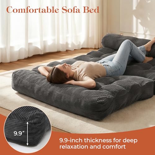 Image of Folding Sofa Bed, Convertible Sleeper Chair with Back Support and Pillow