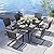 Grand patio Outdoor Dining Table Set of 7, Modern Woodgrain-Look Table with Umbrellas Holes&C-Spring Motion Wicker Chairs for 6, Patio Furniture for Garden (Grey, Rectangular)