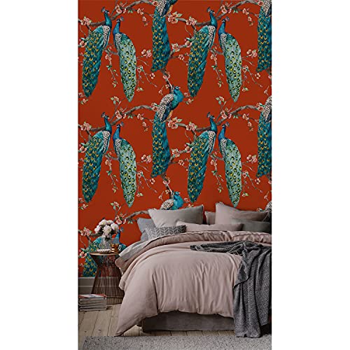 Papier peint intissé pour meuble et décoration murale paon rouge 104x70