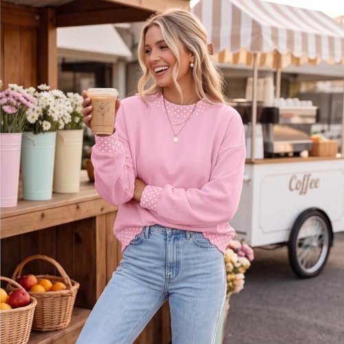 Womens Mock Neck Sweatshirt Scalloped Edge Patchwork Polka Dot Hoodie - image 6