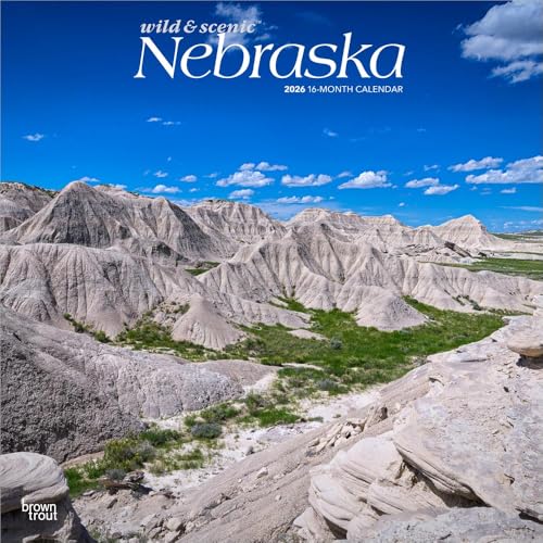 Nebraska Wild & Scenic | 2026 12 x 24 Inch (Hanging) Monthly Square Wall Calendar | Plastic-Free | BrownTrout | USA United States of America Midwest State Nature