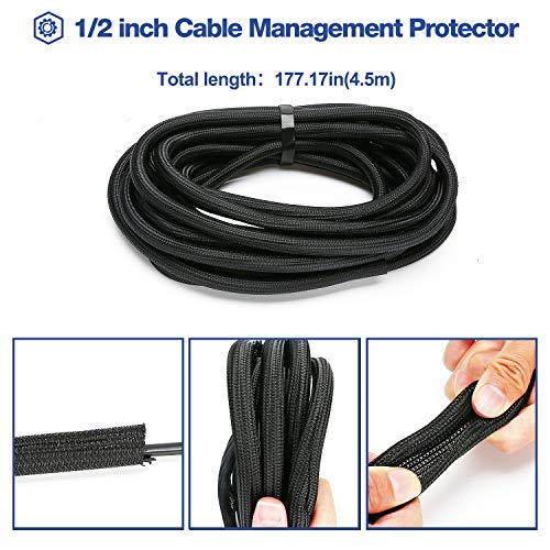 JOTO Guaina per Cavi, 4,5m-1,3cm, Raccogli Cavi, Sistema di Organizzatore Cavi Flessibile per Scrivania TV Computer Office Home Theate -Nero