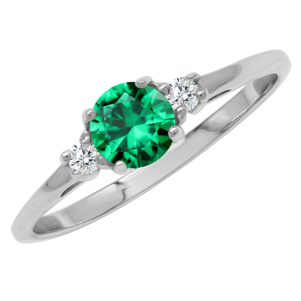 SilvershakePetite Green Nano Emerald and White Cubic Zirconia 925 Sterling Silver Promise Ring
