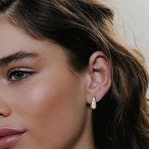 Small Hoop Earrings for Women No Tarnish - Dainty Chunky Silver Earrings Trendy 925 Sterling Silver Plated Hypoallergenic Teardrop Hoops Earring for Women Silver Jewelry Gift