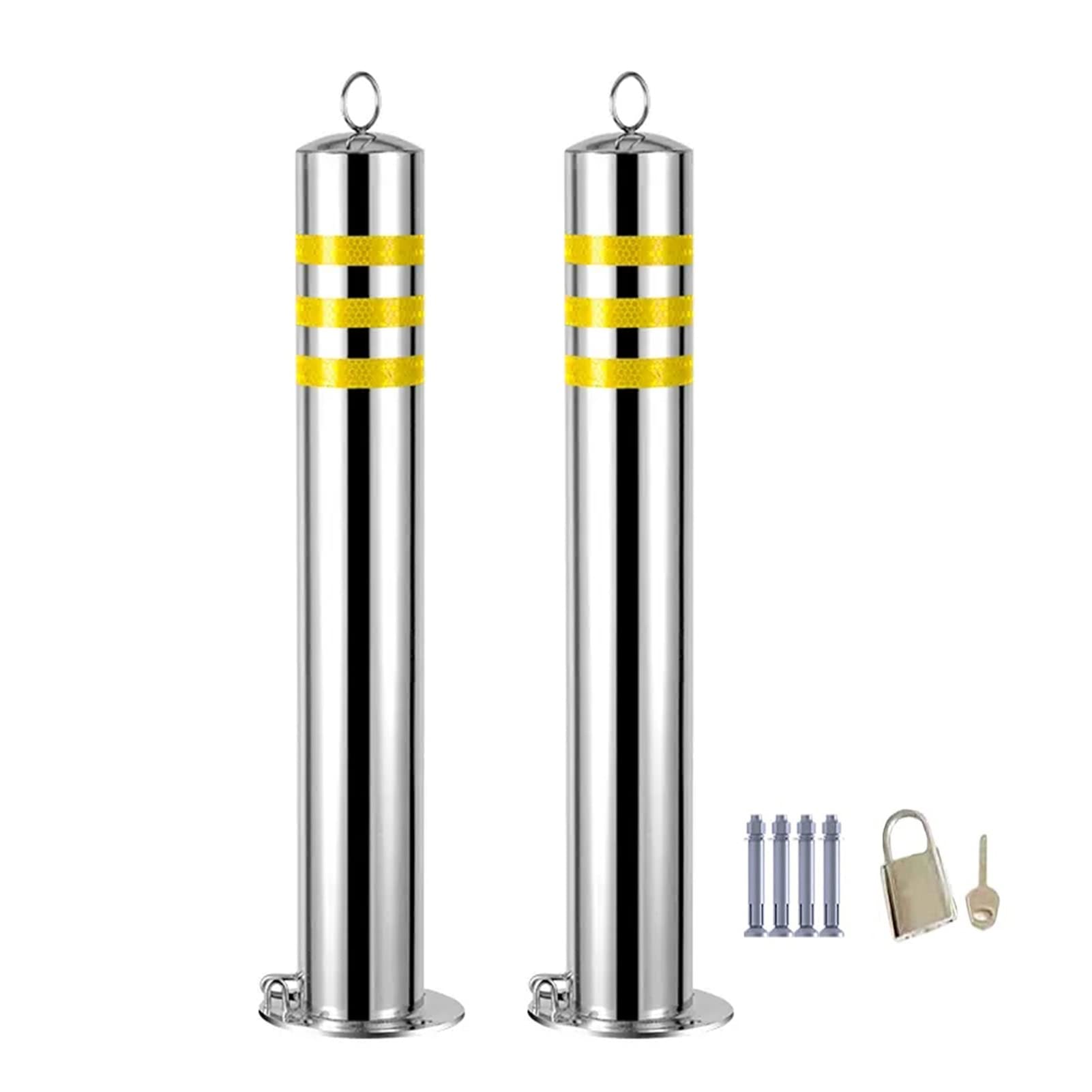 WOTZOV Traffic Safety Equipment, Construction Cone Traffic Delineator Post Stainless Steel Reflective Bollards For Driveway, Heavy Duty Bollard With Expansion Bolts For Protect Your,2pack 75cm/29.5in