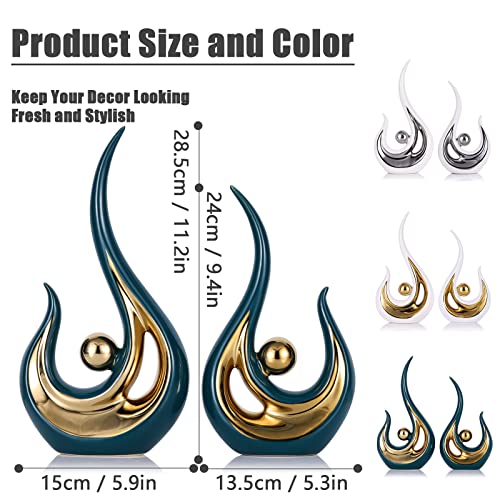 Xmgzq Teal Home Decor,Green And Gold Couple Sculpture,Green Ceramic Statues,Teal Modern Abstract Art Ceramic Statue, Decoration For Living Room, Coffee Table Centerpiece Great Gift Idea #TOP1