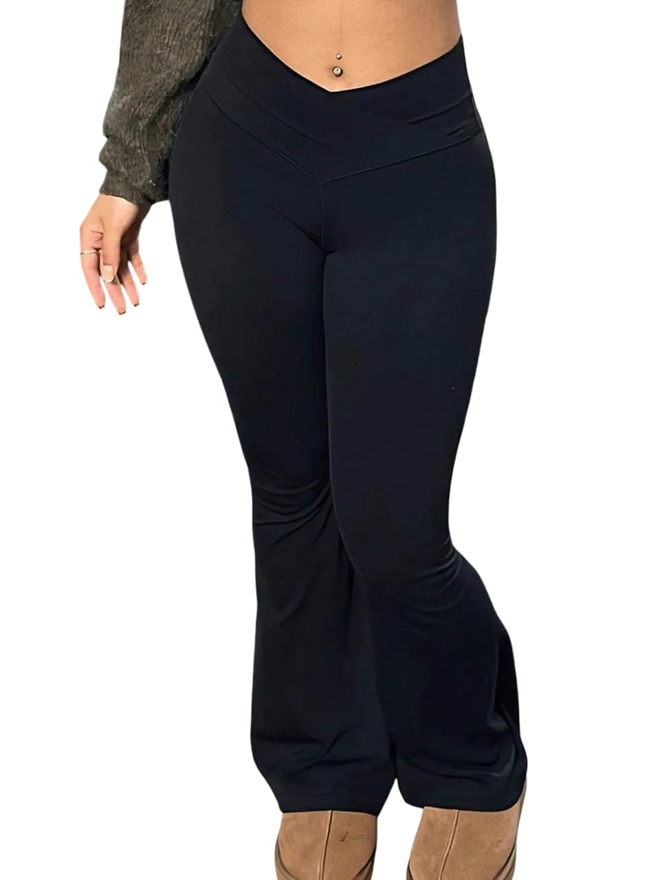 Amazon Brand - Nora Nico Premium Flare Gym Pants High Waist Stretchable Flared Cross Belt Gym wear/Active Wear Tights Yoga Pants Zumba/Dance Womens Workout Gym Tight Black-image-9