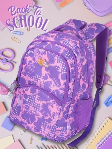 Image of PIXIE 37L School Backpack - Pink Grey Camouflage | For Kids & Students (Boys & Girls) (Purple)