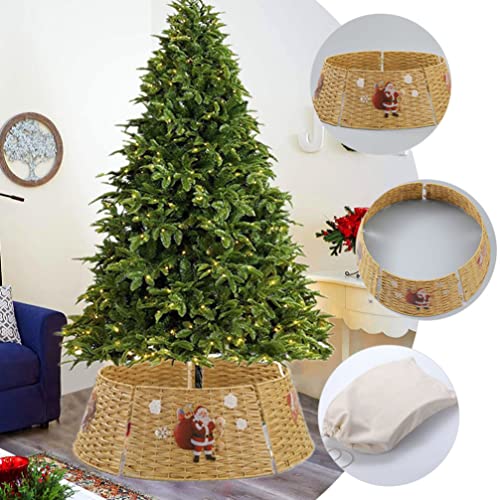 Angoily Rattan Christmas Tree Collar, Natural Woven Christmas Tree Ring, Christmas Tree Collars With 15Pcs Christmas Stickers For Artificial Trees And Holiday Christmas Tree Decoration (Brown) #TOP1