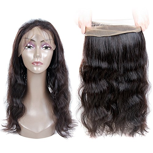 Moda Mode 360 Lace Frontal Closure, Virgin Human Hair Extension Brazilian Body Wave Full Lace Frontal Band Closure Natural Black Remy Hair Weave (12 inches)