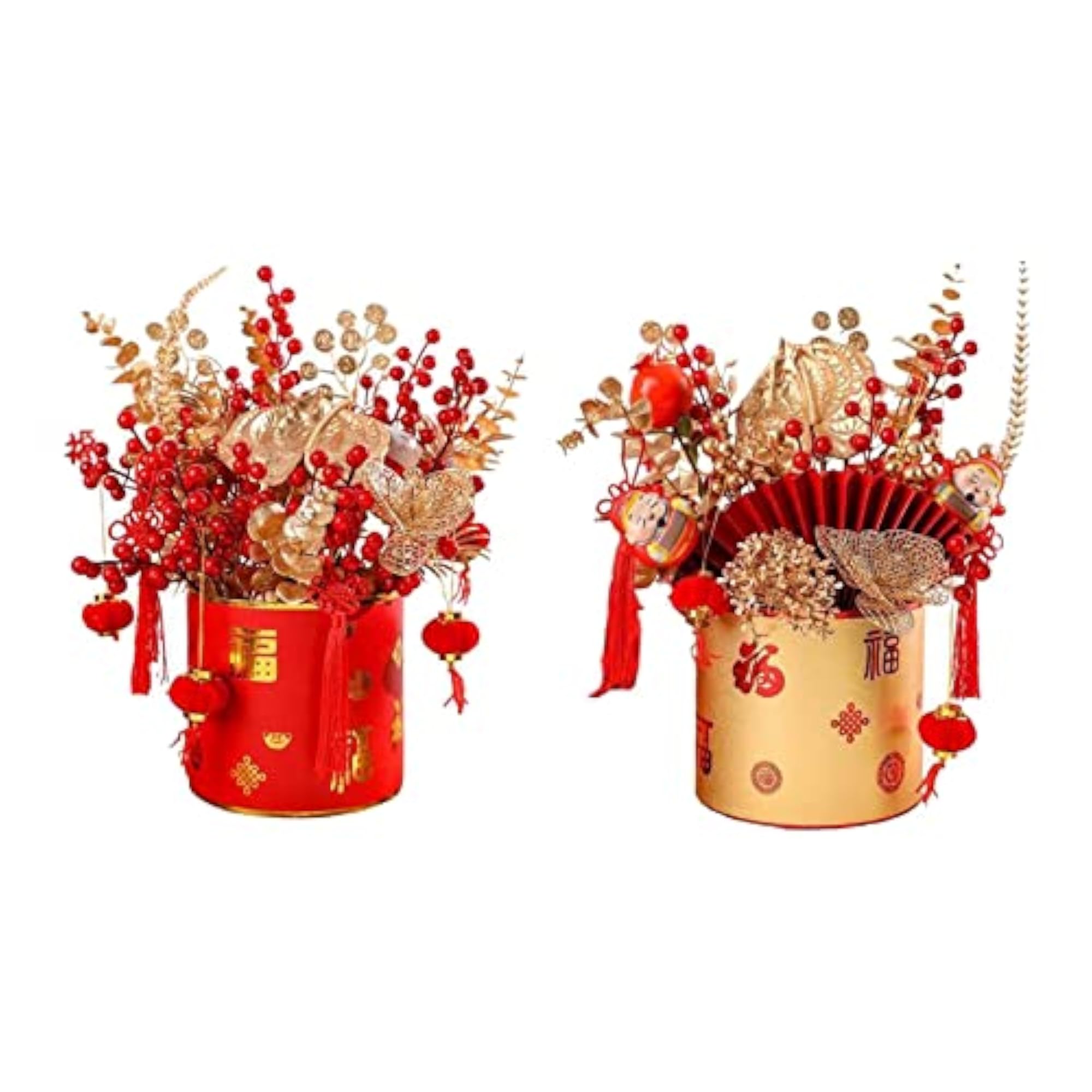 Simulation Red Berries Flowerpot Feng Shui Decoration
