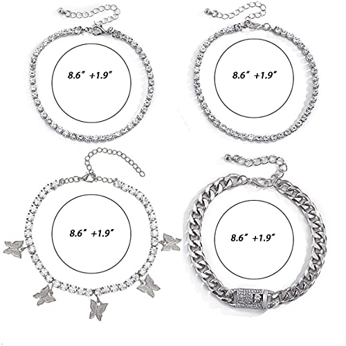 Image of yfstyle Butterfly Ankle Bracelet for Women Rhinestone Anklets Bulk Adjustable Layered Beach Ankle Bracelet Braided Chain Anklet Charm Ankle Bracelet Jewerly Gift