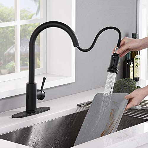 Amazing Force Touchless Kitchen Faucet With 3 Modes Pull Down Sprayer, Single Handle Automatic Motion Sensor Kitchen Sink Faucet With Fingerprints Resistant, Matte Black 1.8 Gpm #TOP4