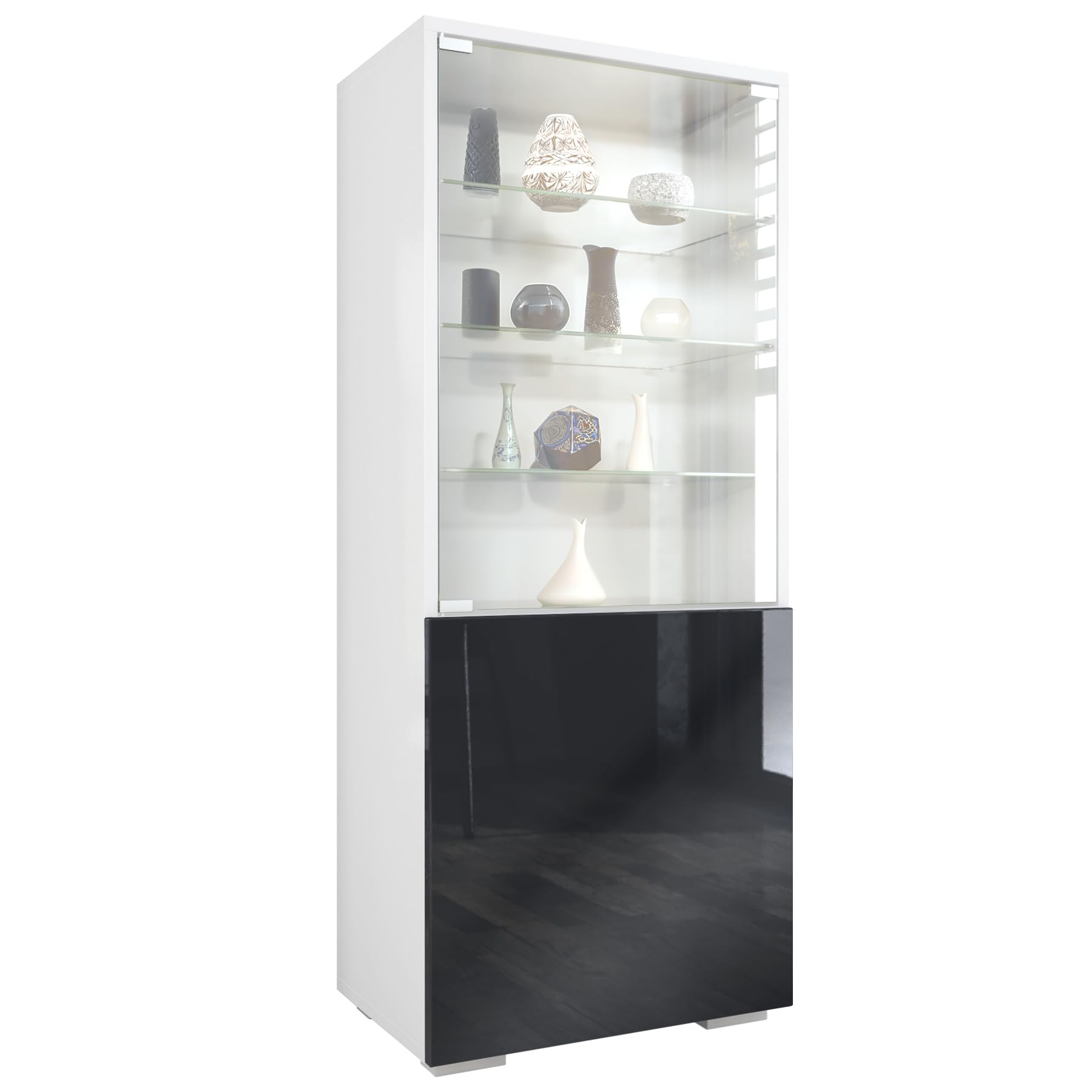 Vitrine Granada Blanc Mat - Armoire Avec Portes Verre Et Étagères - Fabriqué En Allemagne 50x122cm
