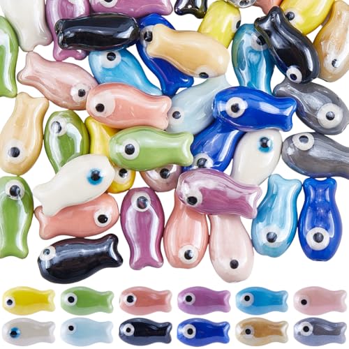 SUNNYCLUE 1 boîte de 48 perles en Céramique de 12 couleurs Perles de Poissons Tropicaux Océan Mer Marine Brillant Émaillé Coloré Mignon en Porcelaine...