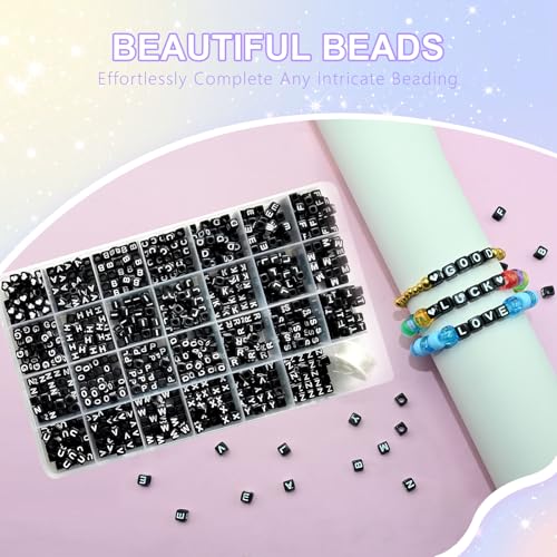 Image of Amaney 810pcs Black Letter Beads 6x6mm Cube Acrylic Alphabet Beads and Cristal Line for Jewelry Making Bracelets Necklaces Key Chains