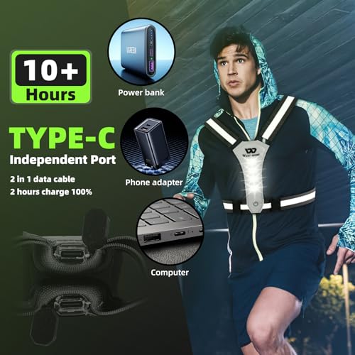 LuTuo LED Reflective Vest Running Gear, 360 High Visibility Running Vest with Adjustable Waist/Shoulder, USB-C Rechargeable Running Lights for Runners Night Jogging Running Dog Walking Cycling - Image 4