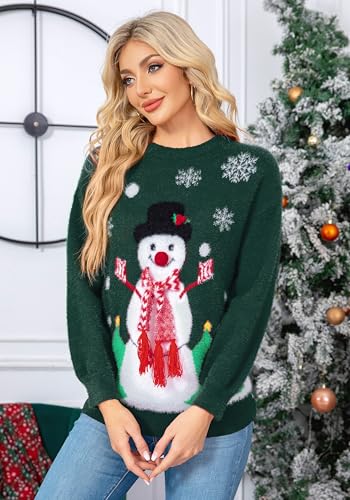 Christmas Sweaters for Women Funny Santa Christmas Tree Graphic Pullover Ugly Xmas Snowman Sweaters2
