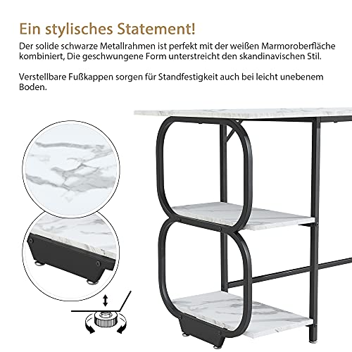 HOMOPIV Schreibtisch, Computertisch mit 2 Ablage, Bürotisch stabil, PC Tisch weißes Marmor Muster, Officetisch mit… – Bild 3