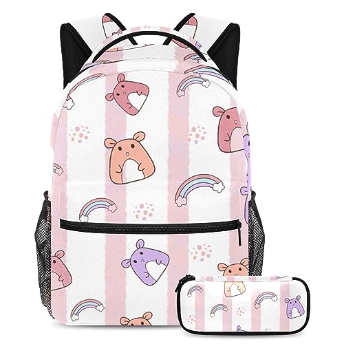 Sac à dos enfant arc-en-ciel avec trousse assortie pour l'école et les voyages des élèves