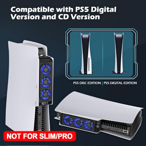 Image of for PS5 Cooling Fan with Led Light,Quiet Efficient Cooling Accessories for PS5 HUIJUTCHEN Upgraded Cooler Fan for PlayStation 5 Disc /Digital with USB 3.0 Port,2 Level Speed (Not for PS5 Slim /Pro)