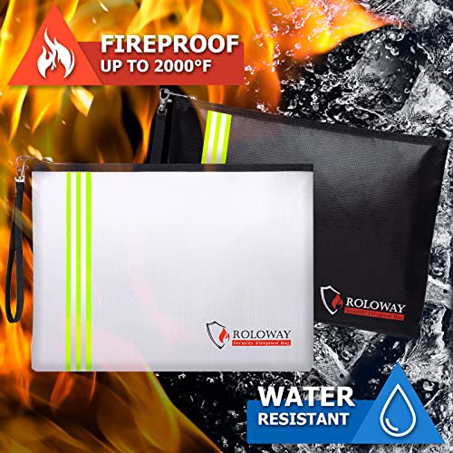 Roloway Fireproof Document Bag (13.4 X 9.8 Inches) With Reflective Strip, Fireproof Money Bag For Cash, Fireproof Envelope For A4 Documents With Zipper & Strap (2-Pack) #TOP4