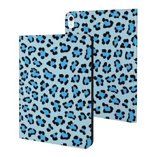 Étui iPad 10e génération léopard bleu pour travailler au café