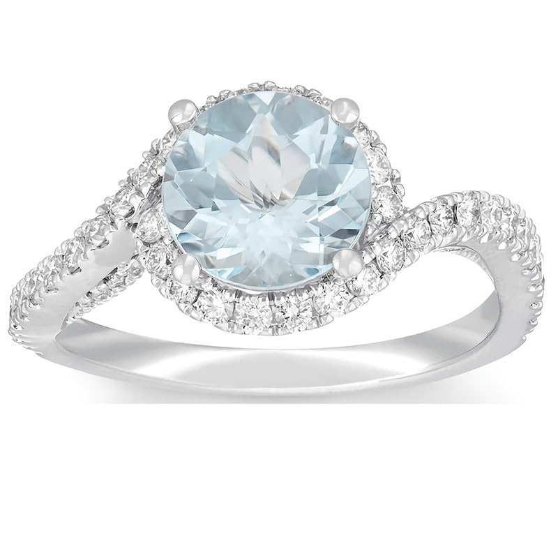 1.62 Carat (ctw) Aquamarine Moissanite Engagement Rings for women Platinum Plated Silver ring moissanite rings