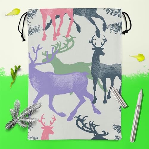 Image of ArtzFolio Deer & Pine | Reusable Sack Bag | Bag for Gym, Storage, Vegetable & Travel