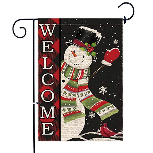 pinata Christmas Garden Flag Snowman Winter 12 x 18 Double Sided, Welcome Buffalo Plaid Christmas Decorations Yard Flag Small Burlap Holiday Seasonal Snowflake Outdoor Decorative Sign Outside Banner