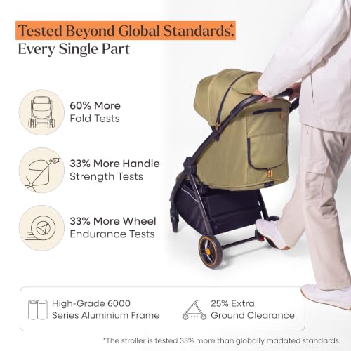 Image of Loopie Hop 1 Hand Fold Travel Friendly Compact CABIN Stroller for 0-4 Years | 3 position RECLINE Seat with SLEEPING position | SUN Protection UPF 50+ Canopy | 5 Point Safety HARNESS | 360 Wheels | 5 KG storage BASKET | WASHABLE Oxford Cotton fabric | MOSQUITO NET | Self-standing | 1 year WARRANTY | Olive Green