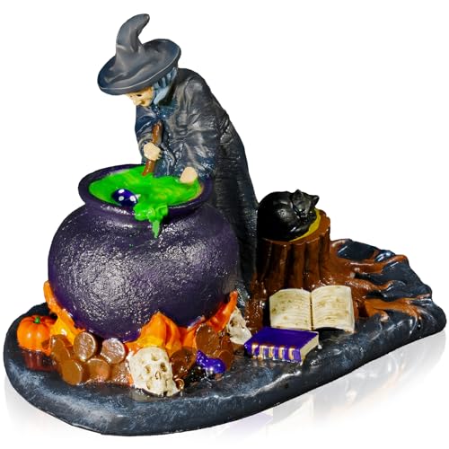 Poorbone Halloween Witch Figurine with Cauldron, MIni Resin Witch...