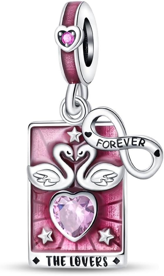 LNQOBU 925 Sterling Silver Charms for Bracelets & Necklaces 5A Cubic Zirconia Tarot Cards Dangle Pendant,Charms Beads Gift for Women Jewelry