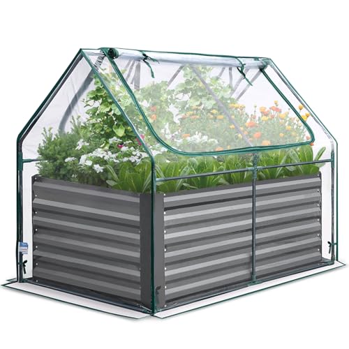 Image of Quictent Raised Garden Bed Galvanized Raised Beds for Gardening Vegetables with Cover 4x3x2 ft Tall Metal Planter Box Outdoor Use (Clear)