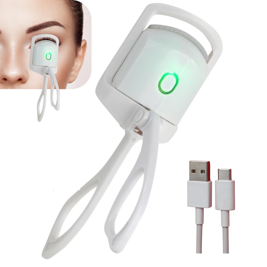 Rizador de Pestañas Eléctri, Recargable USB-C, Duración 24 Horas, Blanco