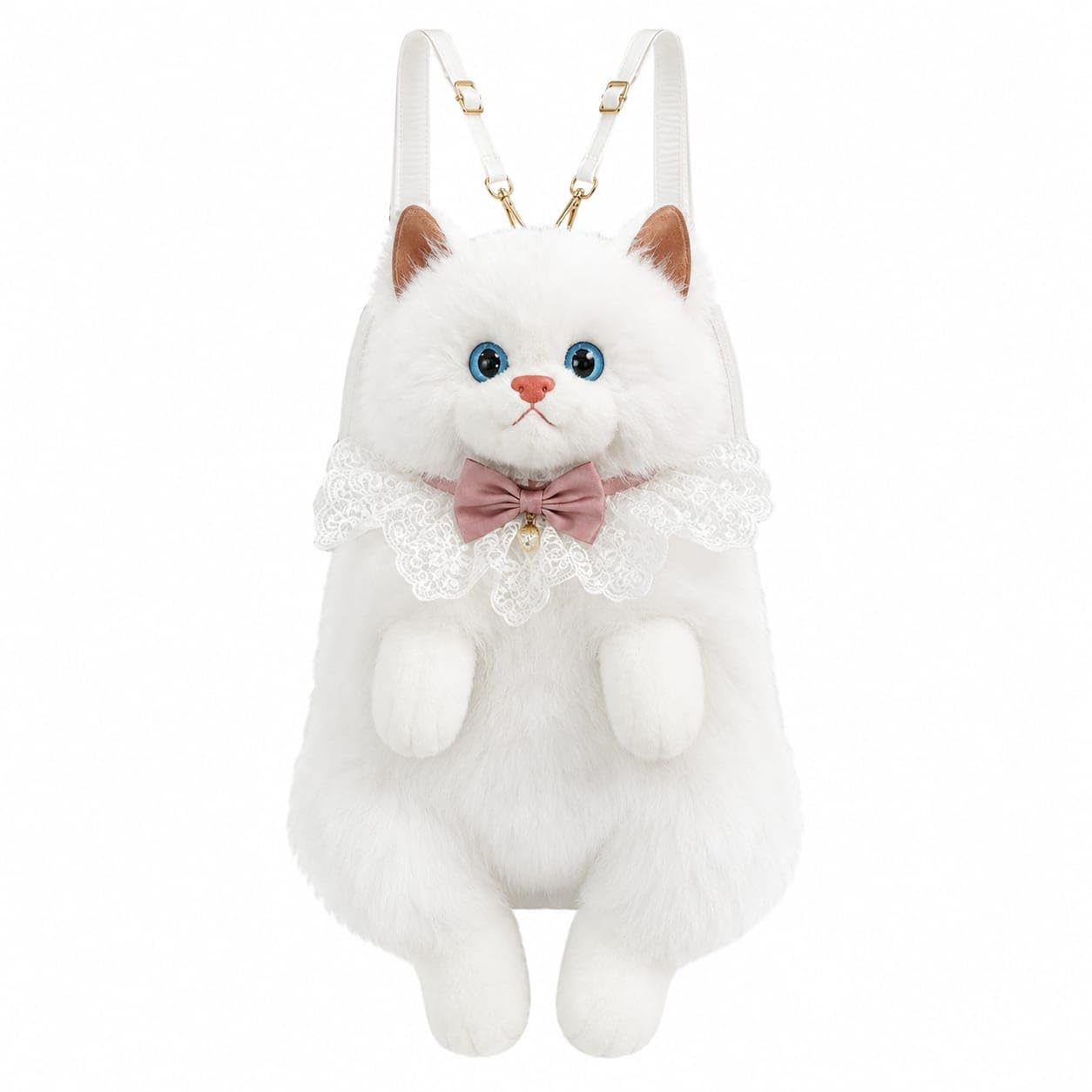 Cute Cat Plush Backpack for Girls | Soft Stuffed Animal School Backpack | Kawaii Fluffy Travel Daypack with Adjustable Shoulder Straps | Lightweight Gift Bag for Kids, White-picture-32