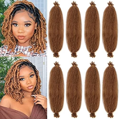 8 Packs Pre-Separated Springy Afro Twist Hair 16 Inch Spring Twsit Crochet Braids Hair For Butterfly Soft Locs Light Golden Brown Synthetic Marley Twist Braiding Hair Extension For Women(10 Strands/Pack,27#)