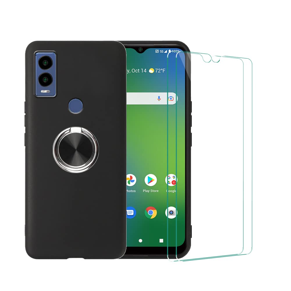 Matte Black Case & [2 Pack] Screen Protector for Inovate E 5G 2022 | Innovate E 5G Case with Screen Protectors | Shockproof Protective Phone Case Cover | Built-in Ring Holder Stand