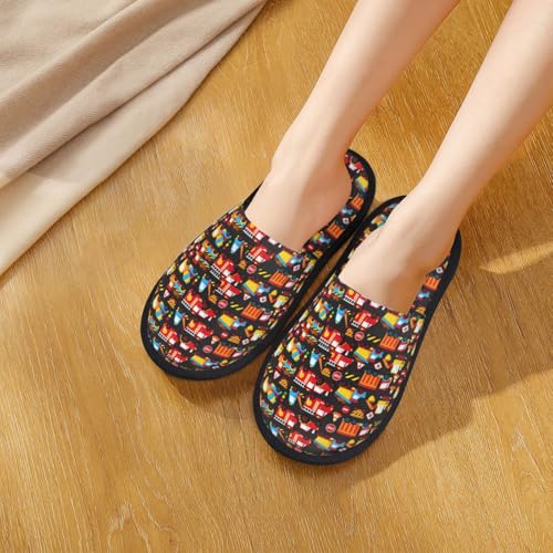 Construction Truck Print House Slippers For Women And Men,Soft Slippers With Memory Foam,Non-Slip Indoor Home Shoes4