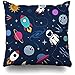 HZLM UFO Housse de coussin pour intérieur confortable Motif bateau spatial Lune Astronaute Fusée Planète Univers Bleu Taille standard 45,7 x 45,7 cm