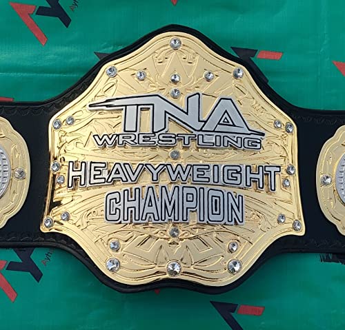 TNA Wildcat Heavyweight Championship Double Layer Gold Plated Leather Replica Title Belt Black, Large