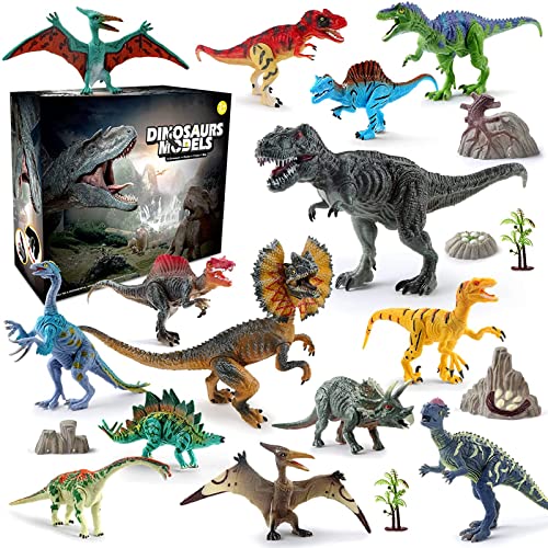 kramow Dinosaurier Figuren Set, Dinosaurier Spielzeug 21 PCS, Realistische Dinosaurier Figur Modell mit 1 Karte, Geschenk Party Dekoration für Kinder Jungen Mädchen ab 3 4 5 6 7 8