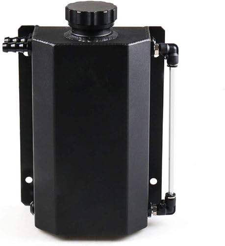 Miniatura 8 de Dyno Racing Universal 2L Aleación Motor Aceite Combustible Gas Catch Can Breather Tank Botella Refrigerante Radiador Tanque de desbordamiento (Plata)