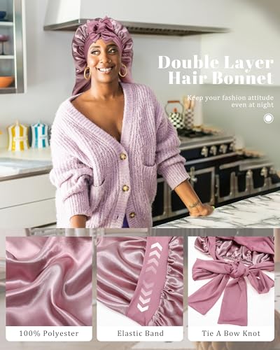 image for CHLINS Long Bonnet Satin Bonnet for Sleeping Women Double Layer Hair B